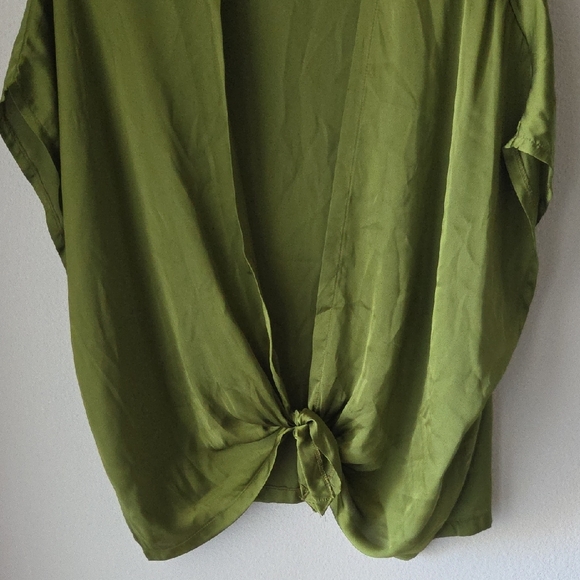 FLOREAT Anthropologie Green Tie-Front Sleeveless Kimono Blouse Coverup One Size - Picture 4 of 11